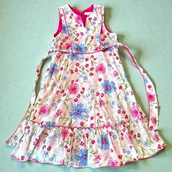 VTG Emily West Girl's Sz 14 Floral Prairie Midi Dress 70s Style Belted EUC Lined - Picture 11 of 12